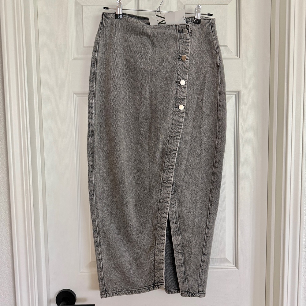 ZARA Denim Crossover Midi Skirt in Dark Gray NWT Medium M NWT - Picture 6 of 16